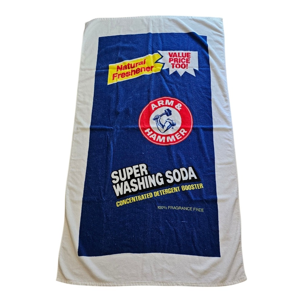 Vintage Arm & Hammer Beach Towel Advertising Super Washing Soda 34.5x60" RARE